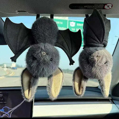 Fluffy Bat Plush Toy Hanging Ornament Soft Stuffed Bat Doll for Car Rearview Mirror Sun Visor Pendant Halloween Home Decor Gift