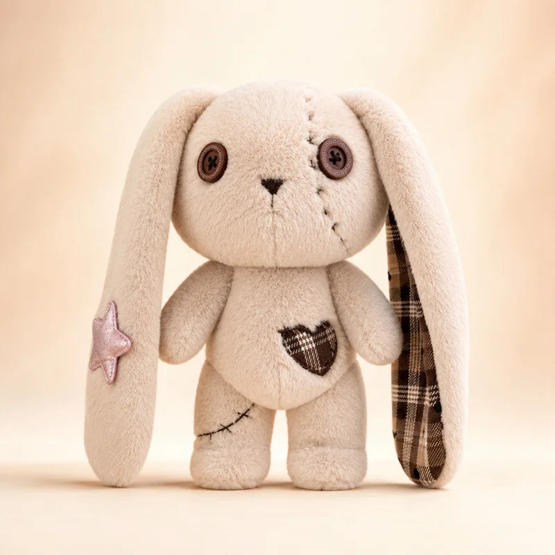 Halloween Spooky Bunny Plush Toy Funny Horror Series Stuffed Rabbit Doll with Patches & Button Eyes Creepy Cute Plushie