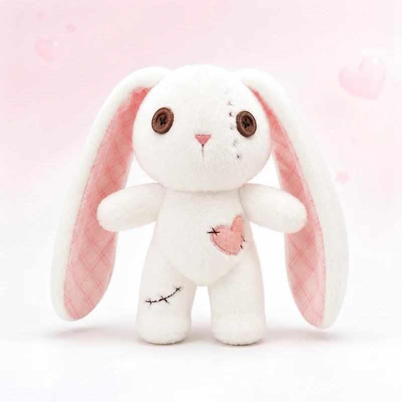 Halloween Spooky Bunny Plush Toy Funny Horror Series Stuffed Rabbit Doll with Patches & Button Eyes Creepy Cute Plushie