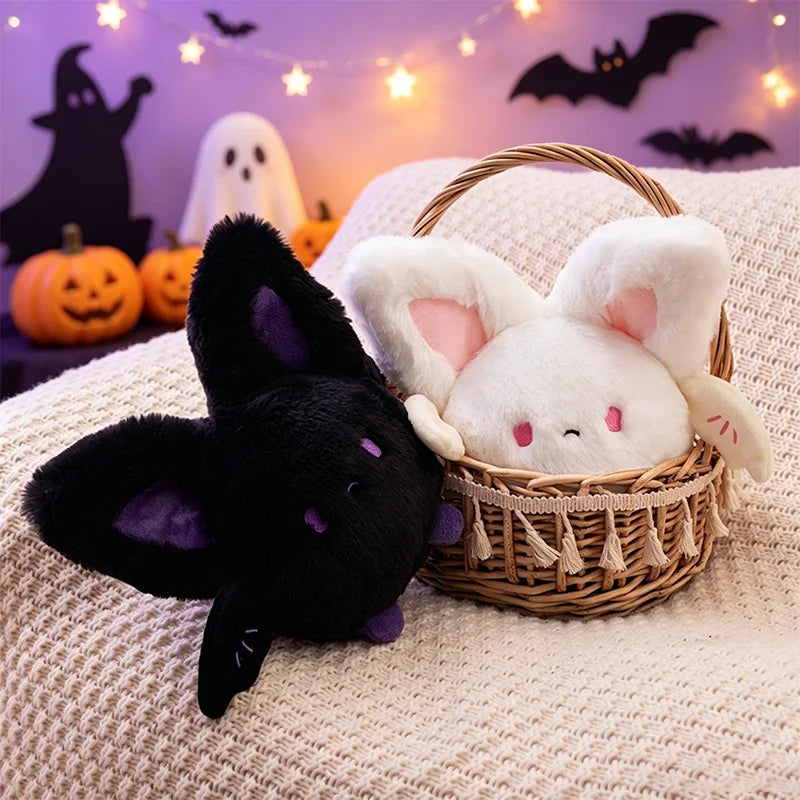 20CM Kawaii Fluffy Plump Round Bats Plush Toys Soft Animal White Black Bat Plushies Doll Halloween Friend Kid Accompany Hug Gift