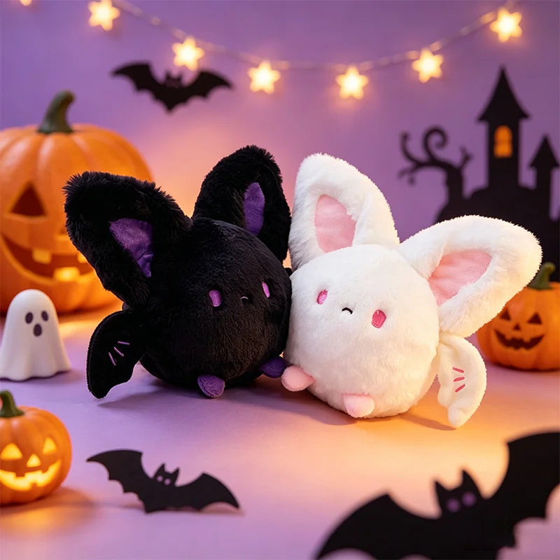 20CM Kawaii Fluffy Plump Round Bats Plush Toys Soft Animal White Black Bat Plushies Doll Halloween Friend Kid Accompany Hug Gift