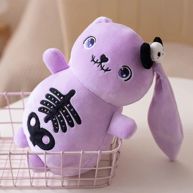 Halloween Spooky Bunny Plush Toy Funny Horror Series Stuffed Rabbit Doll with Patches & Button Eyes Creepy Cute Plushie