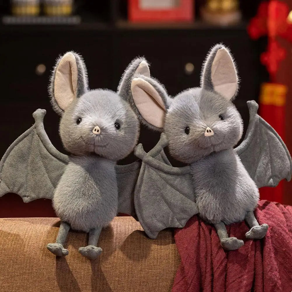 Fluffy Bat Plush Toy Hanging Ornament Soft Stuffed Bat Doll for Car Rearview Mirror Sun Visor Pendant Halloween Home Decor Gift