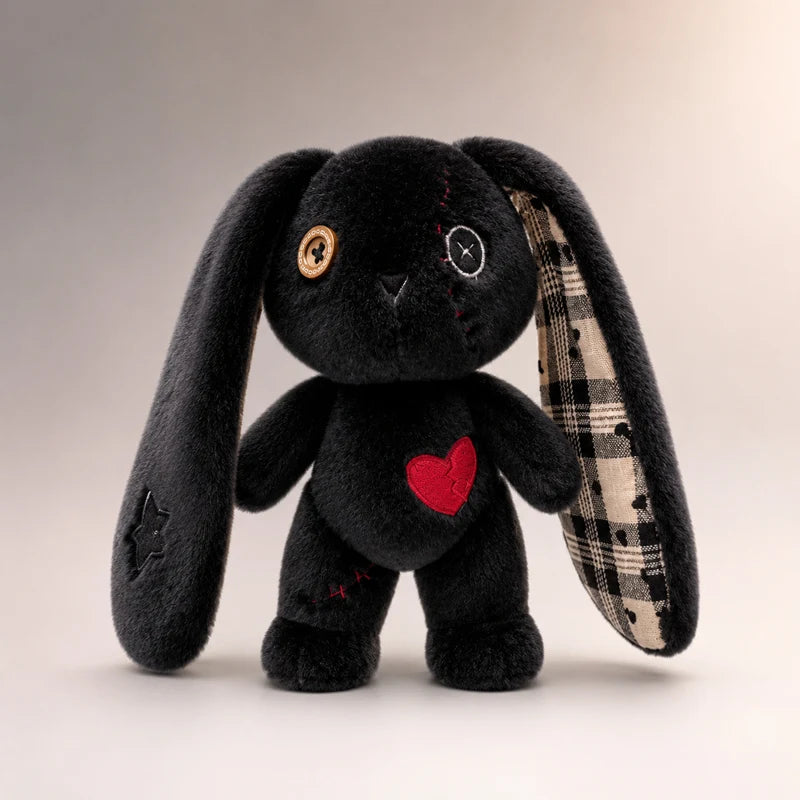 Halloween Spooky Bunny Plush Toy Funny Horror Series Stuffed Rabbit Doll with Patches & Button Eyes Creepy Cute Plushie