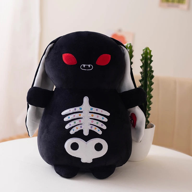 Halloween Spooky Bunny Plush Toy Funny Horror Series Stuffed Rabbit Doll with Patches & Button Eyes Creepy Cute Plushie
