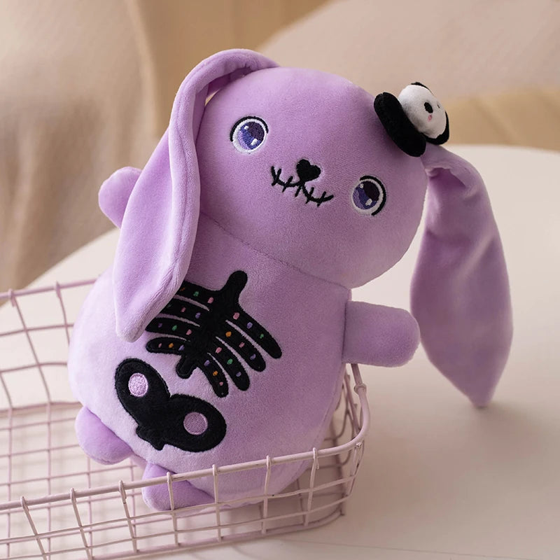 Halloween Spooky Bunny Plush Toy Funny Horror Series Stuffed Rabbit Doll with Patches & Button Eyes Creepy Cute Plushie