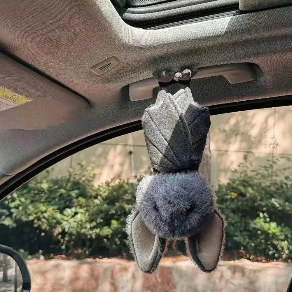 Fluffy Bat Plush Toy Hanging Ornament Soft Stuffed Bat Doll for Car Rearview Mirror Sun Visor Pendant Halloween Home Decor Gift