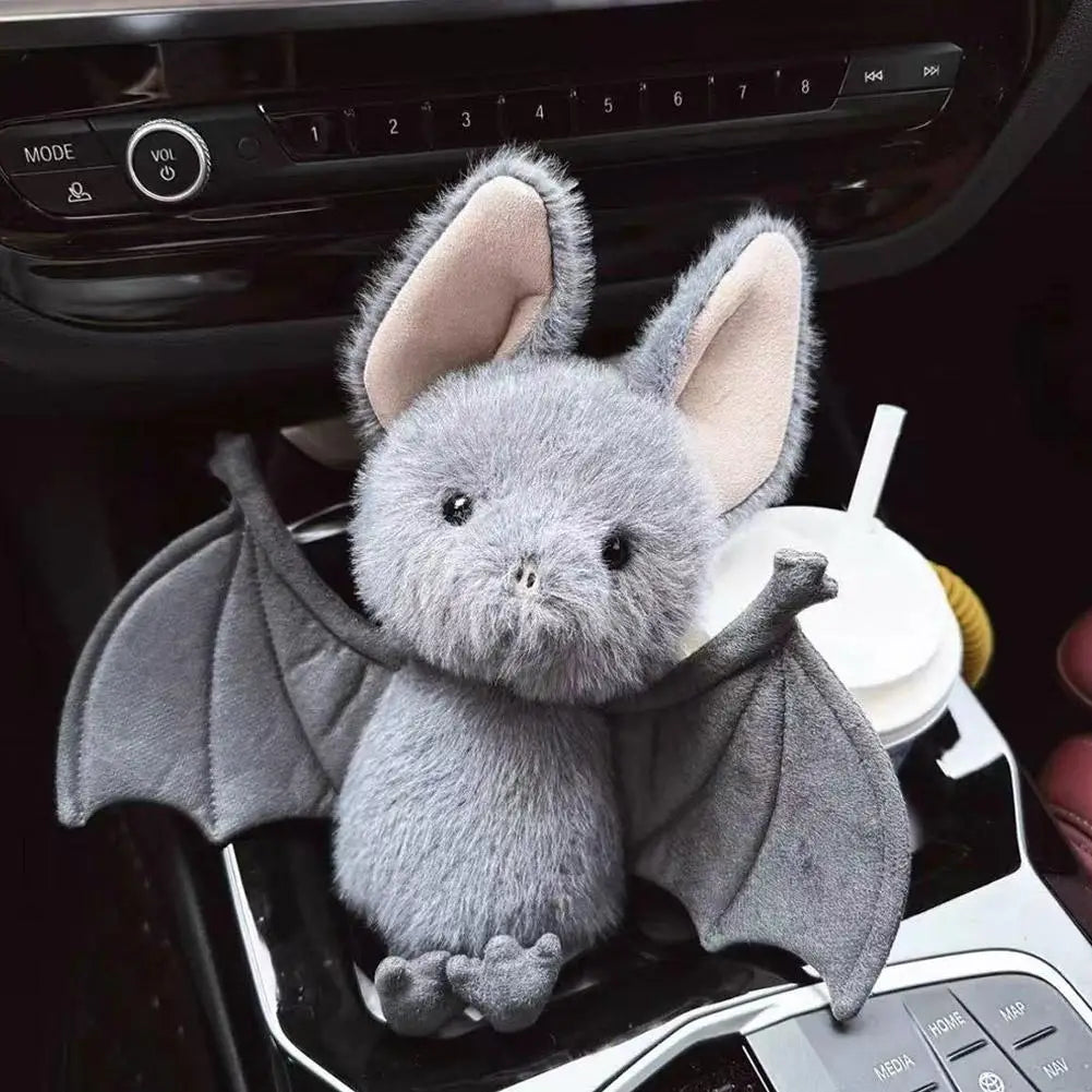 Fluffy Bat Plush Toy Hanging Ornament Soft Stuffed Bat Doll for Car Rearview Mirror Sun Visor Pendant Halloween Home Decor Gift