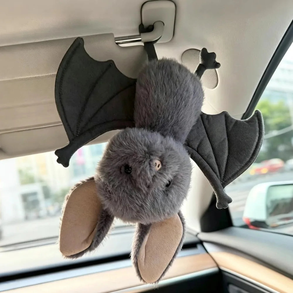 Fluffy Bat Plush Toy Hanging Ornament Soft Stuffed Bat Doll for Car Rearview Mirror Sun Visor Pendant Halloween Home Decor Gift
