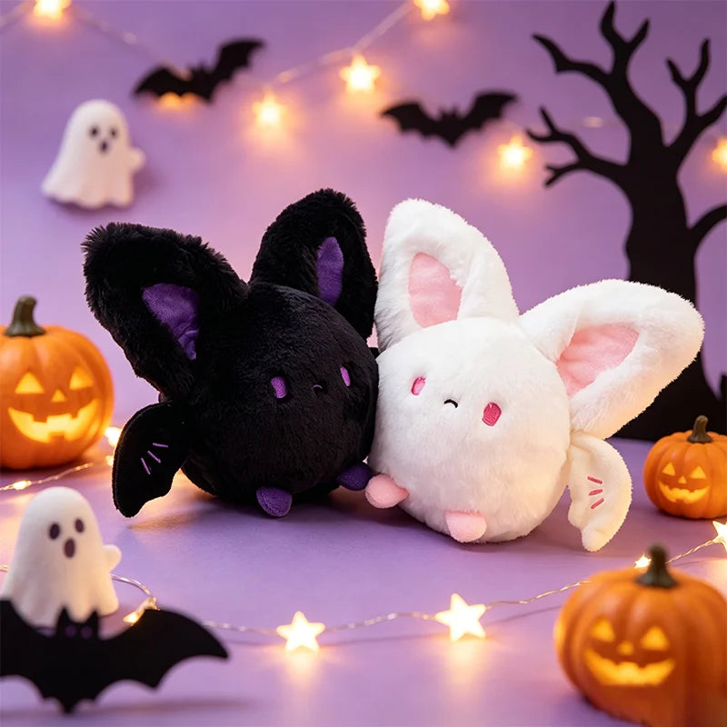 20CM Kawaii Fluffy Plump Round Bats Plush Toys Soft Animal White Black Bat Plushies Doll Halloween Friend Kid Accompany Hug Gift